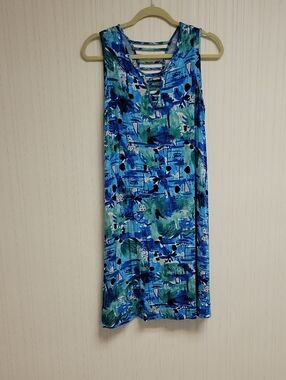 Casey Key Blue Green Printed Sleeveless Women’s Dress Medium Coastal Beach